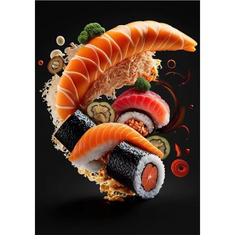 

Japan Salmon Sushi Poster Prints For Kitchen Home Decor Cute Japanese Food Illustration Canvas Painting Wall Art Aesthetic 21cm×30cm NoFrame