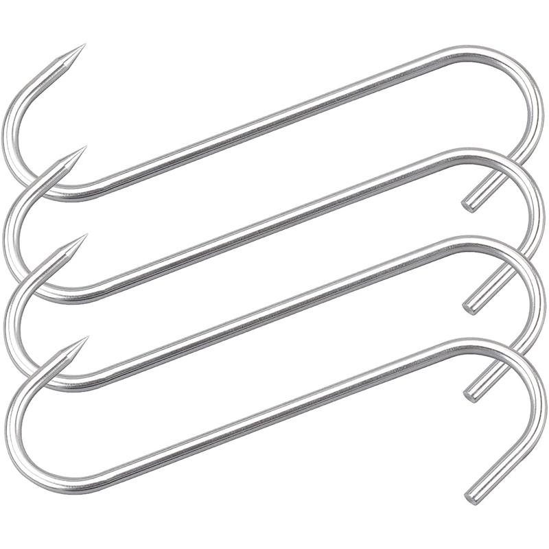 4 Pieces Stainless Steel Meat Hooks, 7/8-Inch 4/8mm S-Hooks, Meat Processing Butcher Hook Pot Hooks