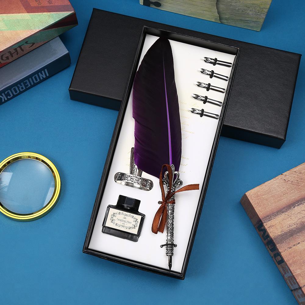 Vintage British Feather Pen Gift Box Mechanical Steampunk Dip Pen Student Graduation Gift