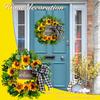 17 Inch Sunflower and Green Leaves Wreath for Front Door Fake Flower Wreath for Indoor Outdoor Home Wedding Window Wall Decor