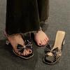 Internet Celebrity Thick Heel Fashion Bow Summer Wear 2025 Transparent Crystal High Heel Slippers Rhinestone Sandals Fairy