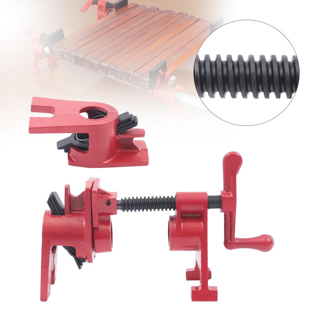 (4 Pack) 3/4" Wood Gluing Pipe Clamp Set Heavy Duty Vertical Bracket Water Pipe Clamp Woodworking Cast Iron Kit Red