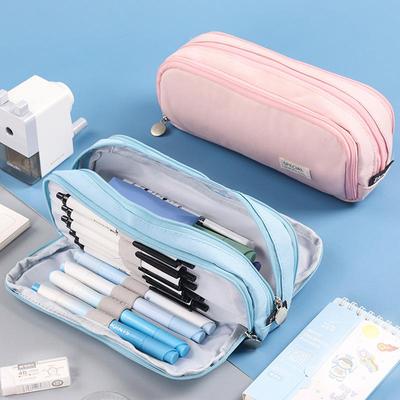 Dreidimensionales Federmäppchen in Macaron-Farbe mit Doppelfenster - Schmutzabweisende Schreibwarentasche mit großem Fassungsvermögen
