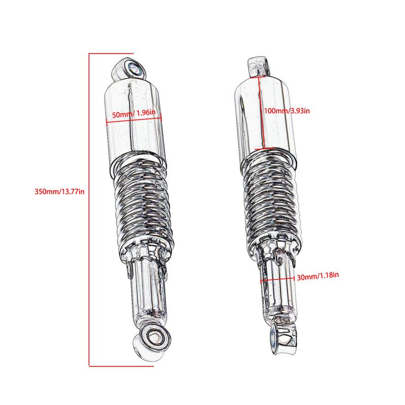 Chrome 350mm Motorcycle Rear Shock Absorber Kit for Yamaha & Honda, CNC Aluminum Suspension Spring Replacement