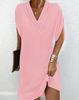 2024 Women's V-Neck Pleated Batwing Sleeve Dress for Spring/Summer - Elegant Style