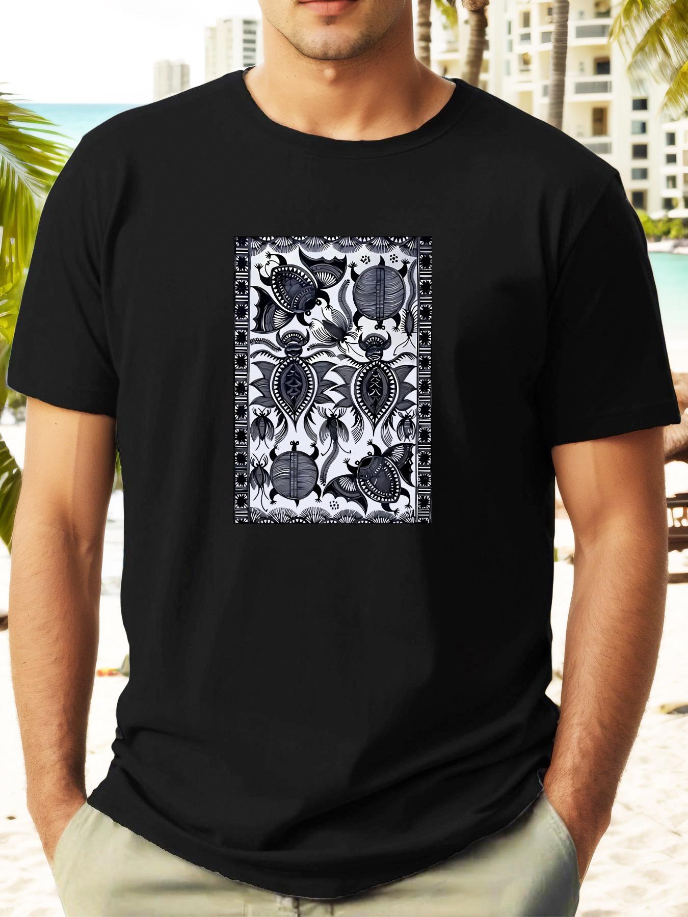 Exquisite Insect Card Print Short Sleeve T-shirt - Casual Summer Top with Intricate Mandala Design XXL
