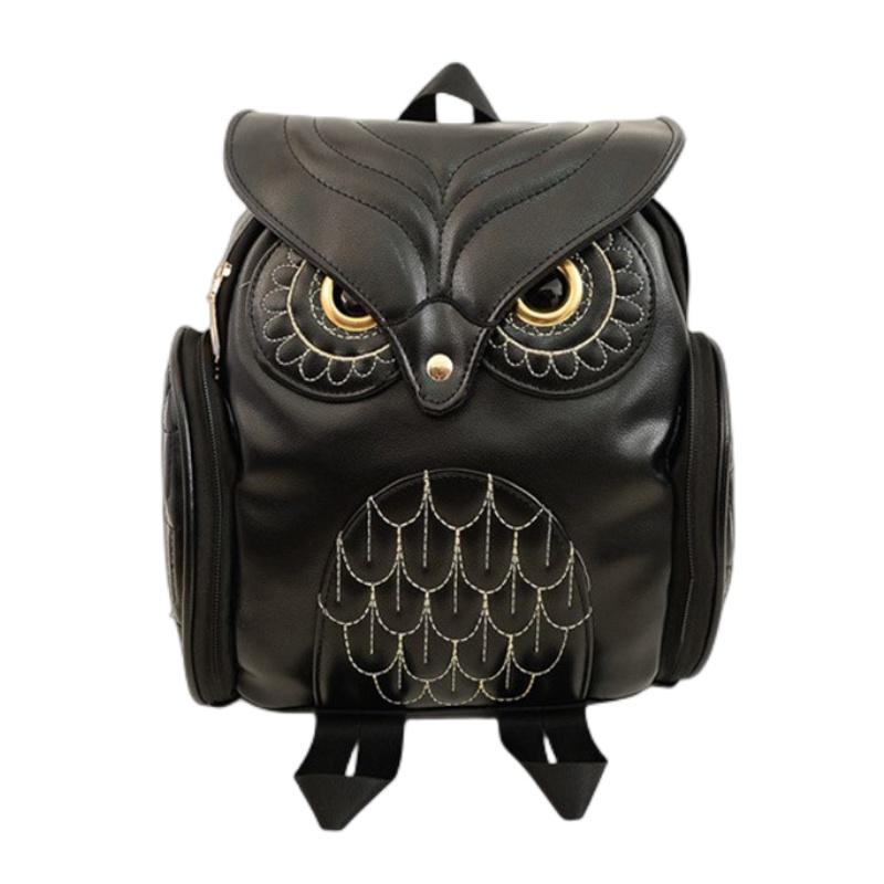 New Korean Style Pu Embossed Owl Backpack For Women, Cartoon Animal Travel Bag With Soft Handle чёрный