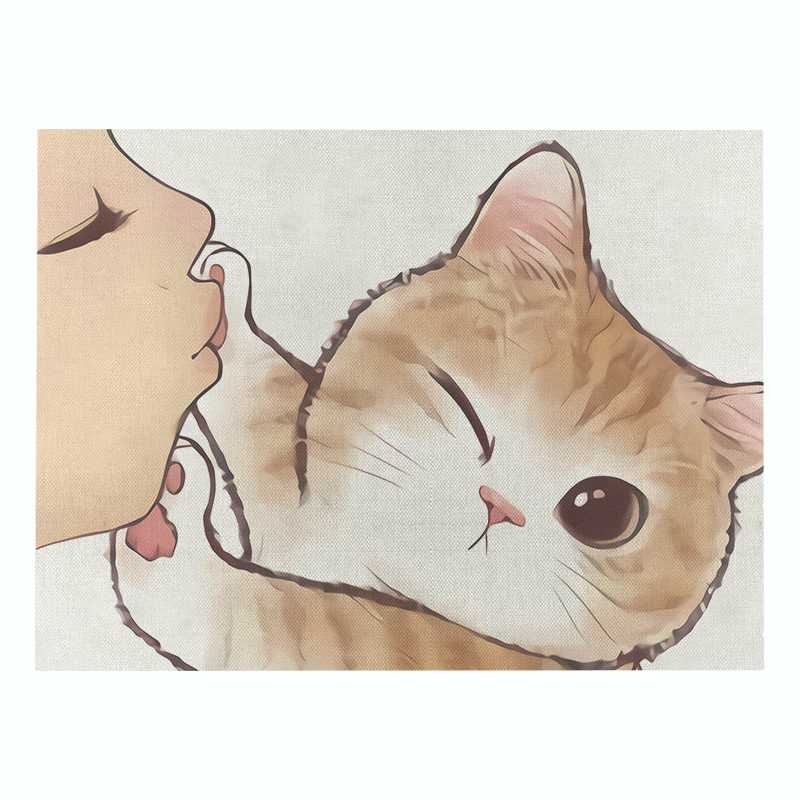 Cartoon Cat Placemat Cotton Linen Table Mat Kawaii Cats Animal Pattern Place Mats For Children Kids Kitchen Dinning Coaster Pad