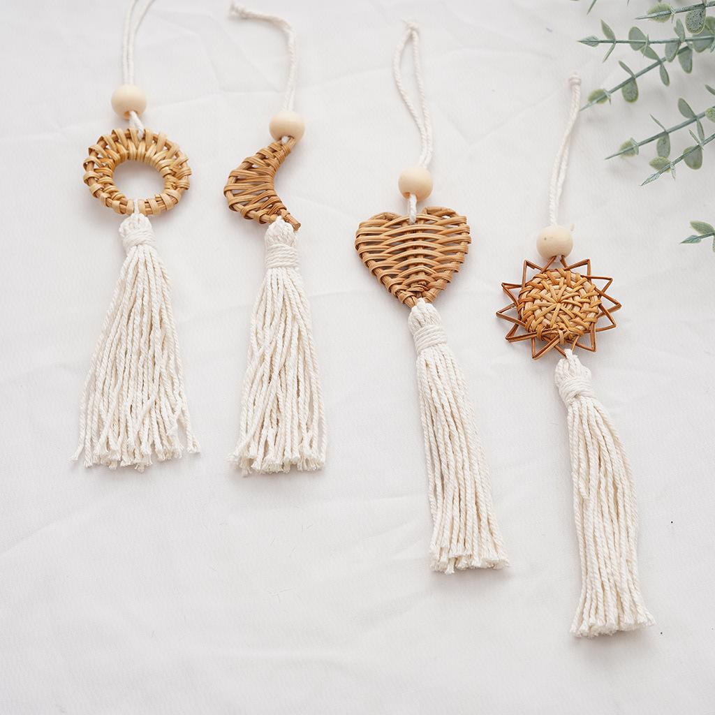 Handmade Bohemian Rattan Cotton Rope Tassel Wall Hanging for Children's Room or Balcony