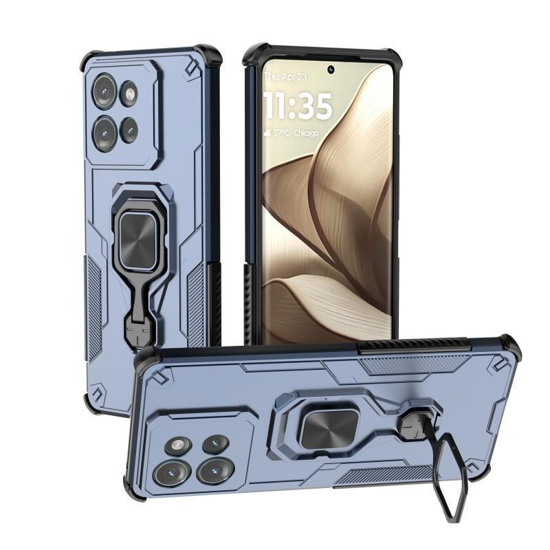 For Motorola Edge 50 5G Phone Case WANLONFENG PC TPU Back Cover Kickstand with Tempered Glass