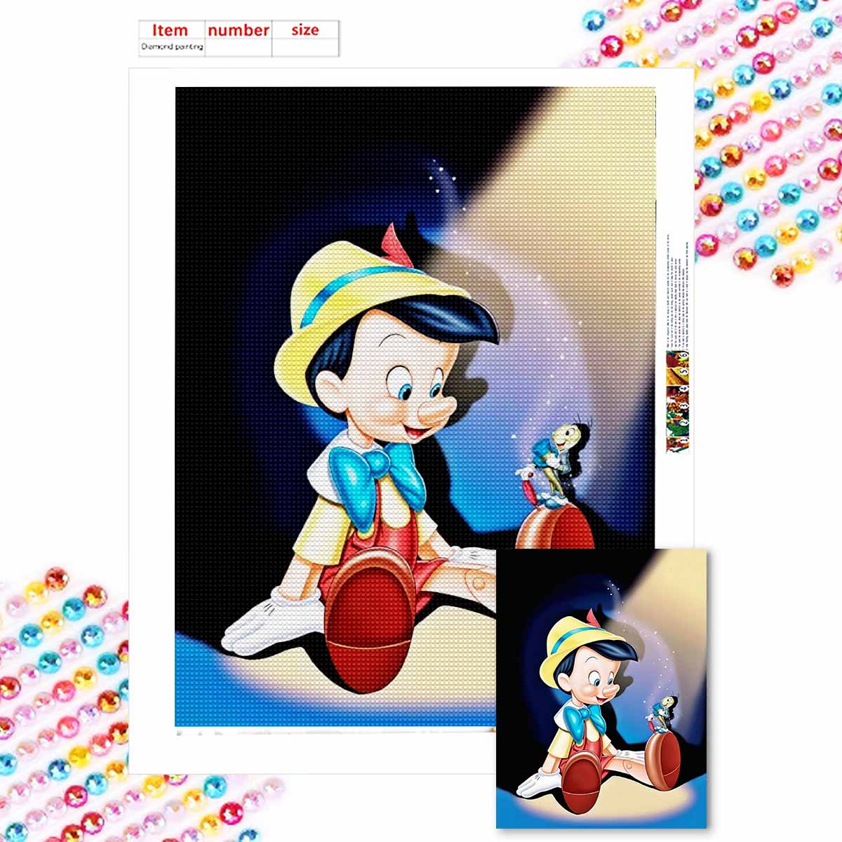 

Полная круглая алмазная живопись Пиноккио и Эльф Искусство Стразы Картина Мозаика Сделай сам 5D Вышивка крестом Домашнее украшение Round 20x30cm