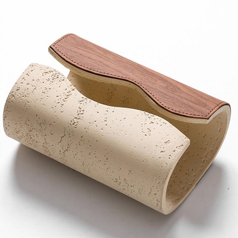 Cave Stone Tissue Box Advanced Sense Living Room Luxury Walnut Leather Paper Box Creative Paper Box Home Decoration