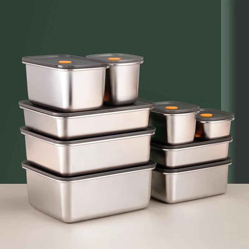 304 Stainless Steel Refrigerator Food Containers With Sealed Lids Vacuum Food Sealed Lunch Box Storage Fresh keeping Box