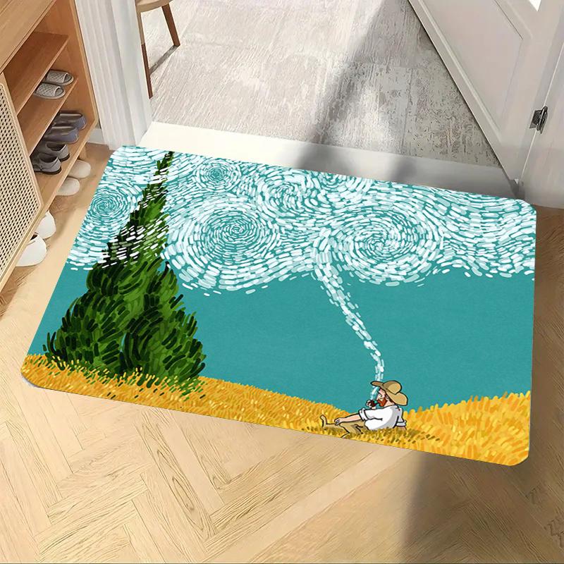 Vintage Art Doormat Van Gogh Oil Painting Design Door Mat WELCOME Rug Living Room Bedroom Kitchen Entry Foot Mat Indoor Nonslip