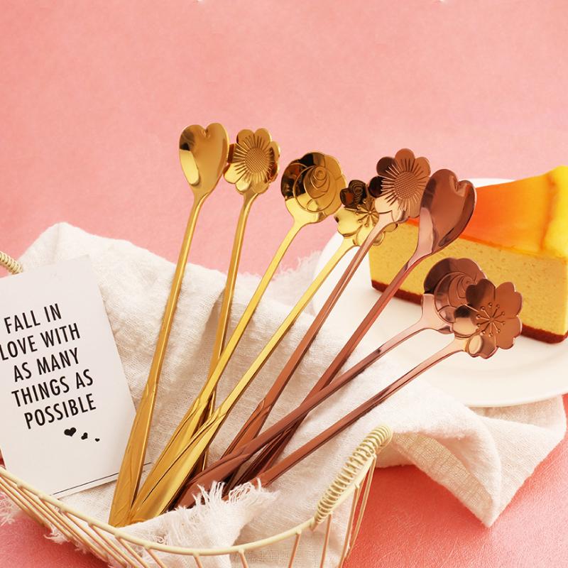 HANYANG Cherry Blossom Spoon Creative Stainless Steel Ice Spoon Long Handle Coffee Mug Stirring Spoon Creative Flower Spoon