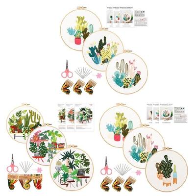 3Sets Beginner Embroidery Set Flower Embroidery Set for Adult with Instruction Pattern Hoop Thread Scissors and Needle