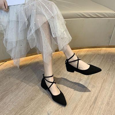 Schwarze spitze Einzel-Schuhe Damen Frühling 2025 neu vielseitige Riemchen leichte Öffnung niedriger Absatz sanfter Feen-Stil Abendschuhe