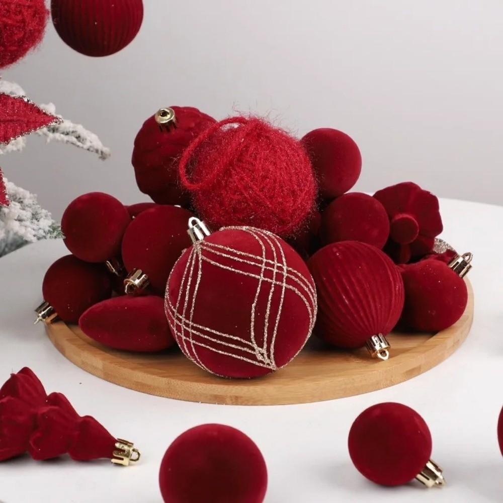 38PCS European-style Flocked Christmas Balls Pendant Xmas Tree Hanging Pendant  Wedding Party