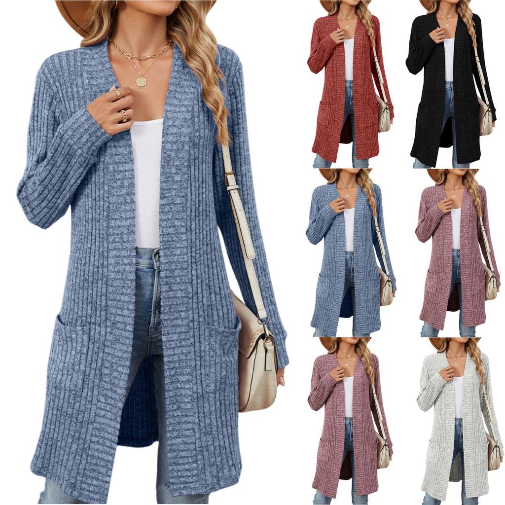 Women's Casual And Fashionable Solid Color Long Sleeved Pocket Cardigan Jacket  Jacket
