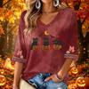 Women's Casual V-Neck Halloween Print Three-Quarter Sleeve Blouse for Halloween Party