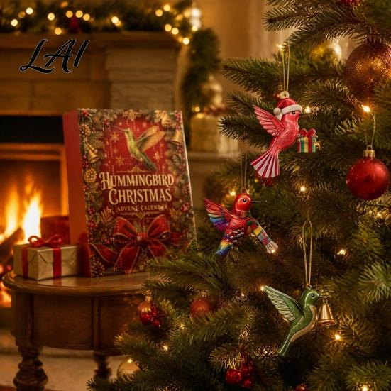 Hummingbird Advent Calendar Hummingbirds 2026 24 Days Christmas Countdown with Unique Holiday Gifts Pcs 2D Acrylic Ornaments for Bird Lovers,