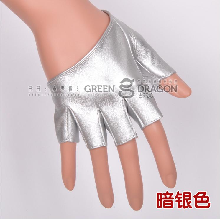 Women's gloves sexy half palm fingerless gloves Women jazz dance ds PU leather semi-finger gloves motorcycle gloves