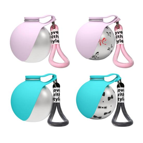 Bottiglia d'acqua pieghevole per cani, distributore d'acqua portatile per animali domestici con ciotola in silicone, bottiglia in acciaio inossidabile, ciotola d'acqua da viaggio per passeggiate all'aperto