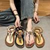 Flat Sandals Women's Summer Bohemian Clip-on Flat Sandals Women's Beaded Beach Shoes Women