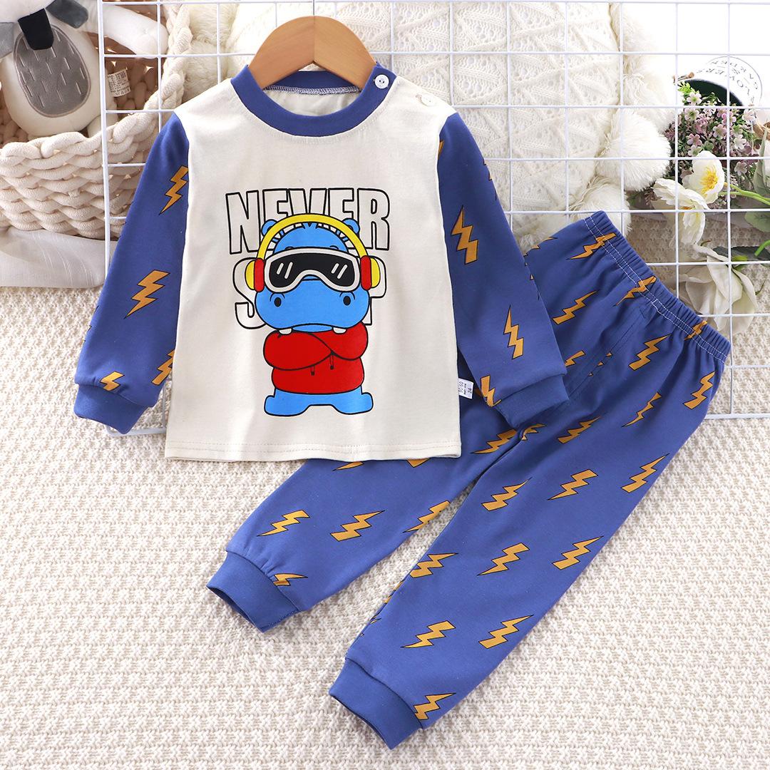 

2 шт./комплект Зимова дитяча футболка з довгим рукавом і круглим вирізом, комплект штанів, повсякденний мішкуватий костюм, бавовняне вбрання з мультяшним принтом 73