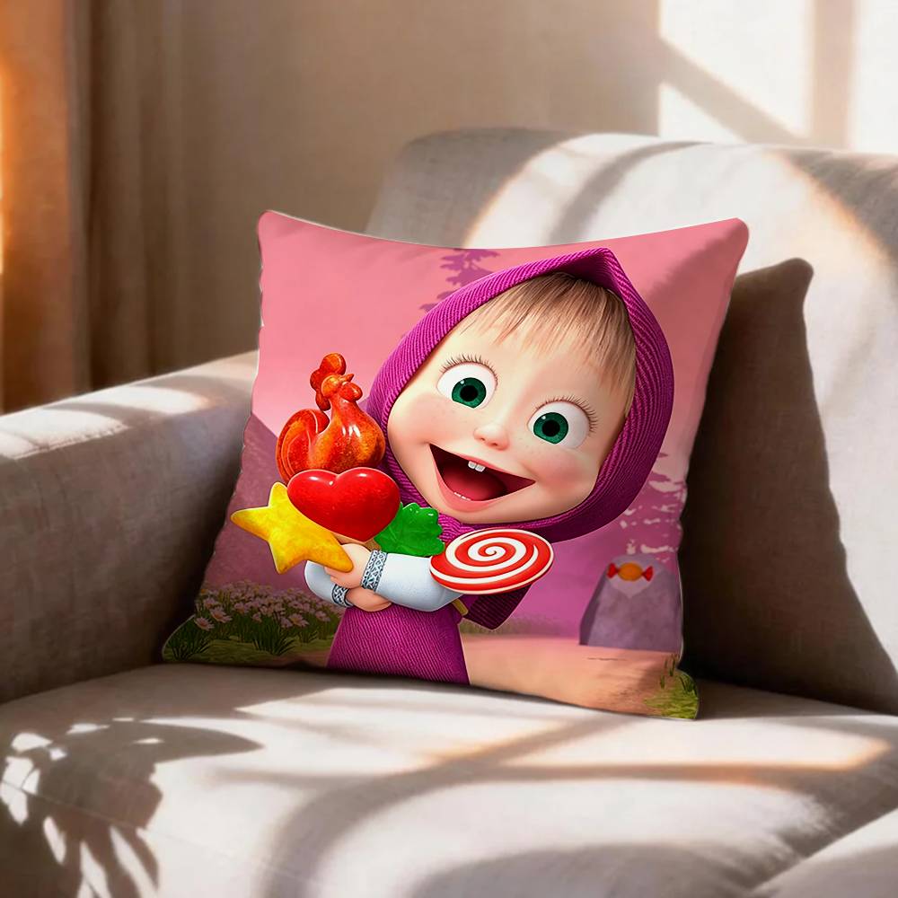 CUTE MMasha And BBears Pillow Case Pattern Printed Pillowcase For Living Room Sofa Cushion Cover