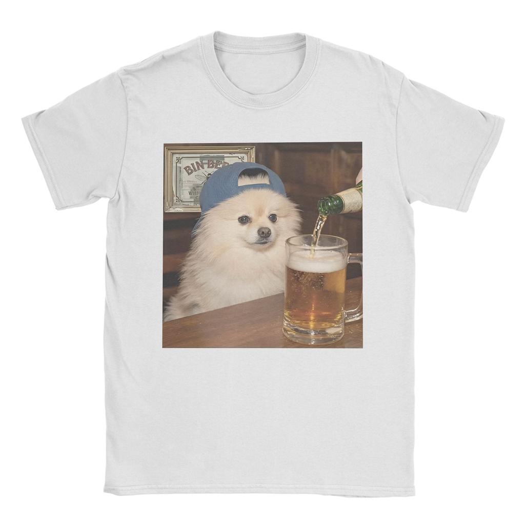 Unisex Unisex T-Shirt Lustiger Patriotischer Zwergspitz Hund Trinkt Bier Amerikanische Reine Baumwolle T-Shirts Rundhals Kleidung Große Größen