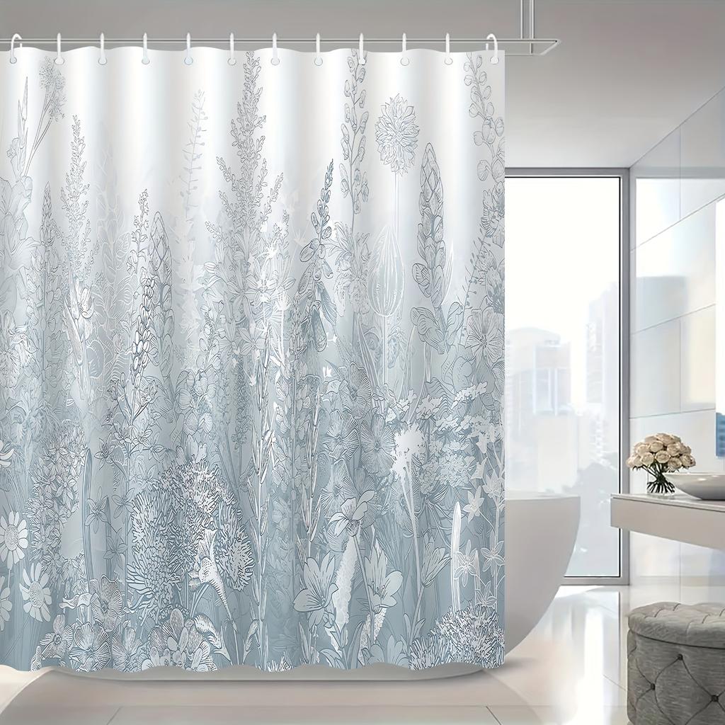 1pcs Floral Pattern Print Home Bathroom Decor with Hooks Polyester Fabric Shower Curtain Easy To Install Ready