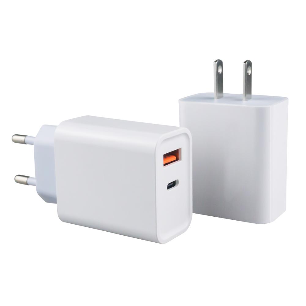 Carregador Adaptador de Parede Rápido para Viagem com Duas Portas Tipo C, Plugue US EU PD 20W QC3.0 para iPhone, Adaptador Portátil