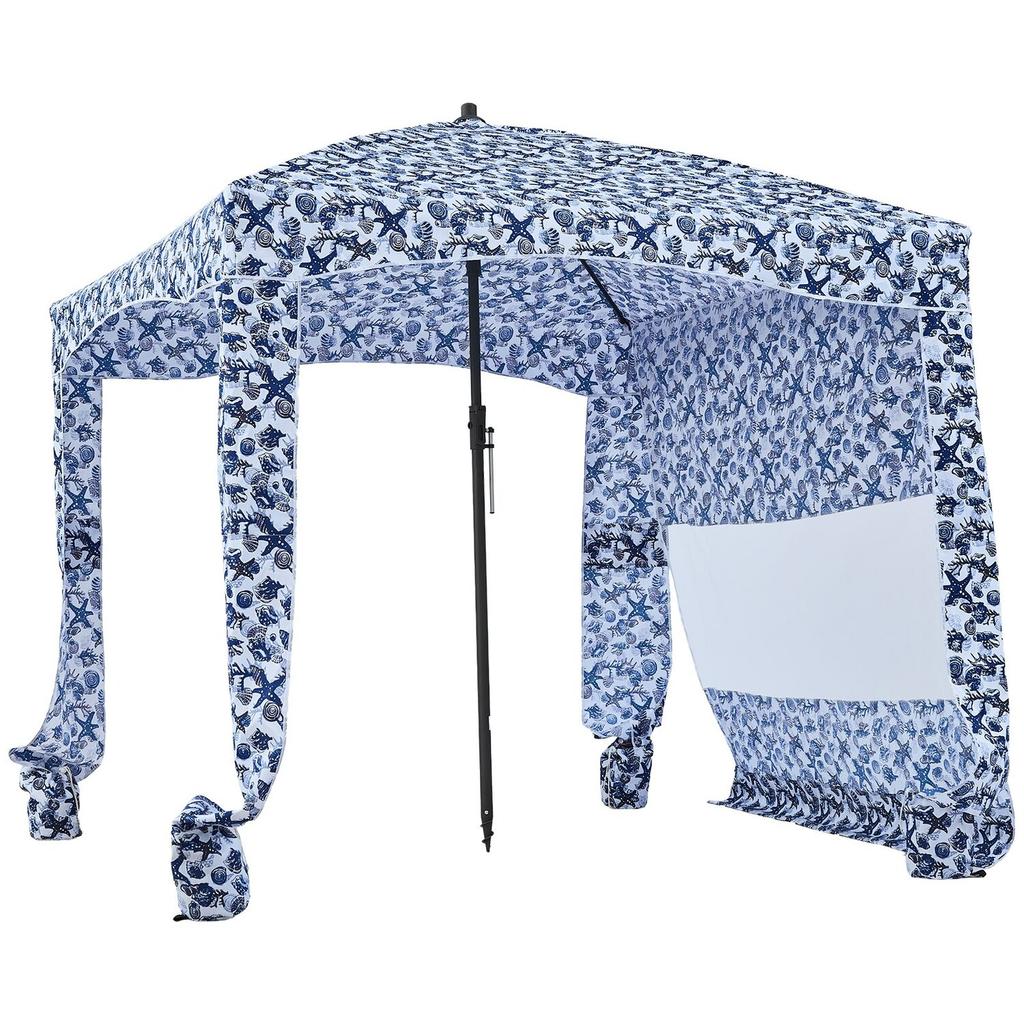 Beach Cabana, 1.83 x 1.83 m Beach Canopy with Side Wall, UPF 50+ Protection Easy Setup Cabana Tent with Sand Pockets, Large Outdoor Portable Shade,