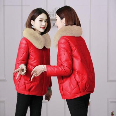 Leather Jacket Women's Short Thickened Cotton Clothing Winter New Leather Down Cotton Clothing Loose and Thin Jacket Winter Women's Clothing