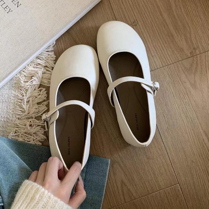 Fashion SUOJIALUN Autumn Women Flat Shoes Fashion Round Toe Shallow Slip On Ladies Casual Mary Jane Shoe Soft Flat Heel Dress Single Sho