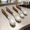 Edelstahl-Löffel für Heimküche Geschirr Essgeschirr Werkzeug Abendessen Dessert Reis Suppenlöffel mit Holzmaserung Griff