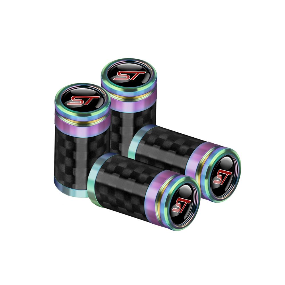 AKO1 4Pcs Car Emblem Tire Carbon Fiber Valve Caps For Ford Focus C-Max Fiesta Explorer Kuga Ecosport Mustang Mondeo Taurus Escape RS