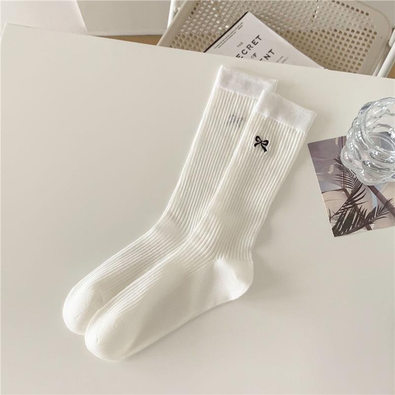 

Женские хлопковые сетчатые носки до середины икры с бантиком, стиль преппи Cotton Yarn Version белый