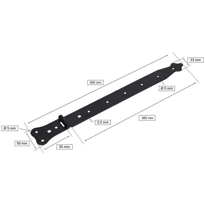 Lot de 2 Charnières en T KOTARBAU Lot de 2 paumelles de volet, Charnières de porte, porte de jardin, robuste, 460 mm