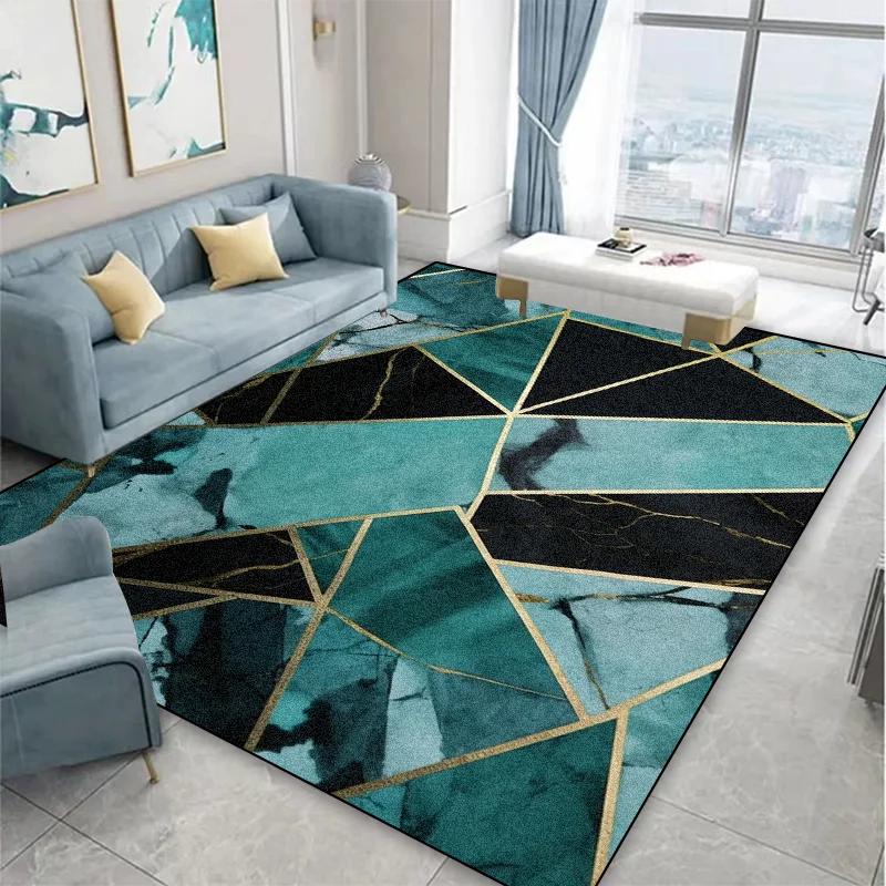 Geometric Green Decorative Rug for Living Room Large Area Home Sofa Side Coffee Tables Mat Washable Modern Bedroom Carpet