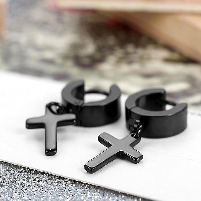 Men's Womens Vintage Stainless Steel Cross Dangle Hinged Hoop Earrings, Classique Drop Earrings For Christmas Valentine's