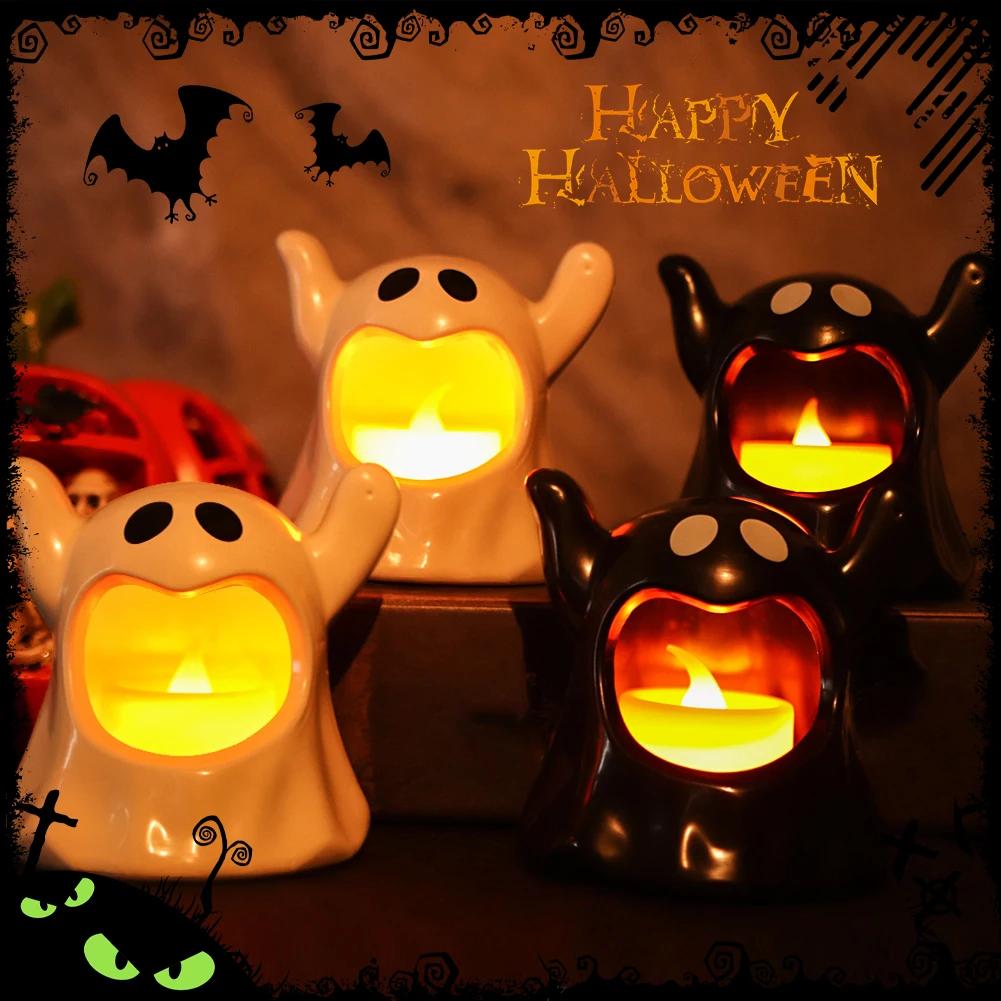 Warm Light Halloween Flameless Candle Two Color Battery Powered Led Candle Used for Halloween Decoration and Home Fast Shipping