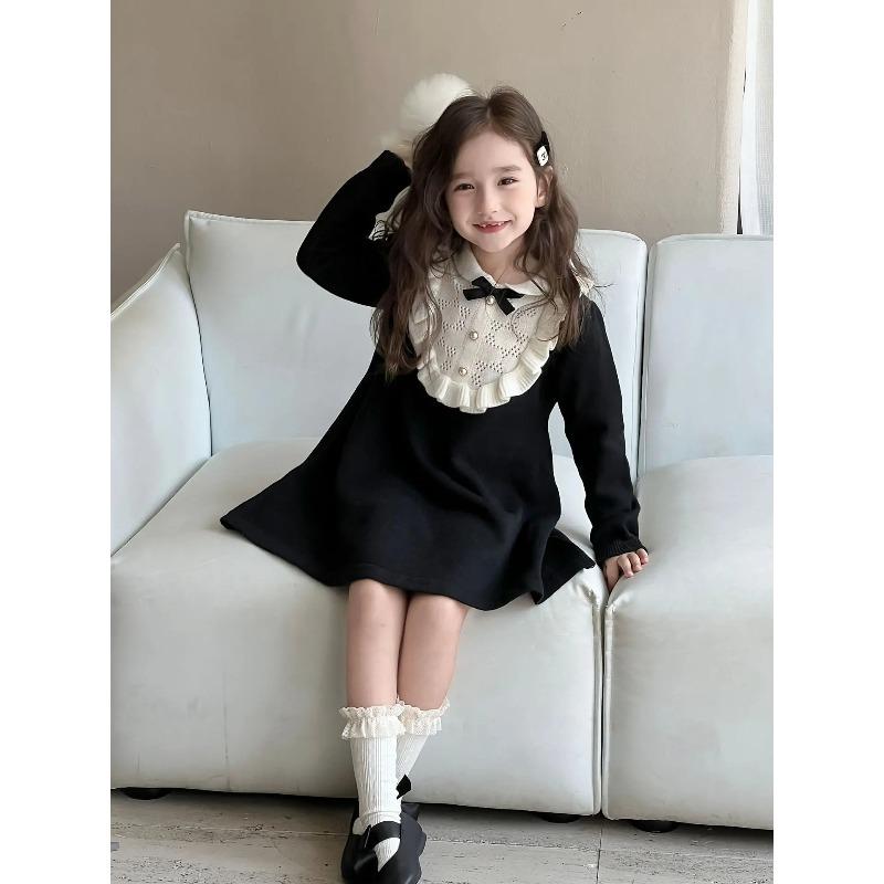 Girls Knitted Dresses Autumn Winter French Style Woolen Skirts Children Knitted Dresses