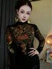 Autumn/Winter Women's Long-Sleeve Semi-High Neck Elegant Rhinestone Top