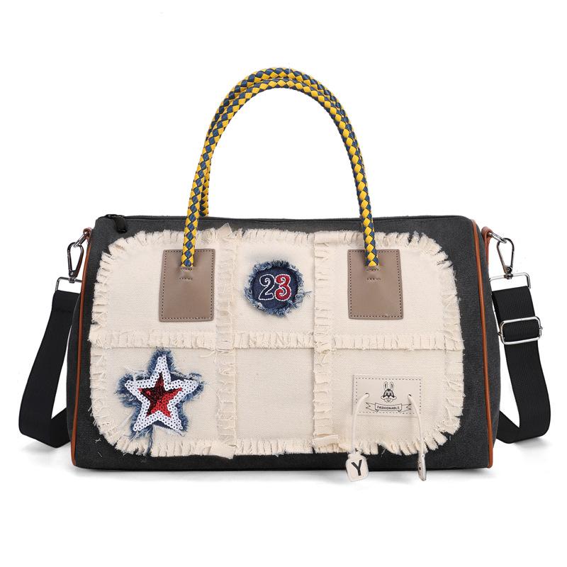 

Персонализированный нишевый дизайн, контрастный цвет, ручная дорожная сумка, модная повседневная, большой вместимости, бытовая сумка для хранения багажа чёрный