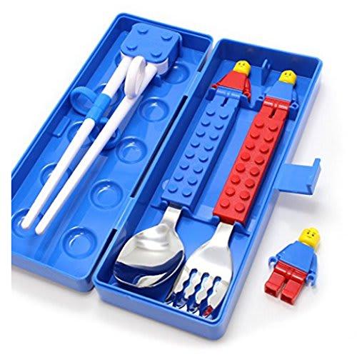 Stylish Oxford Block Figure Training Chopsticks, Spoon, Fork, and Case Set for Right-Handed Kids and Children (Red)