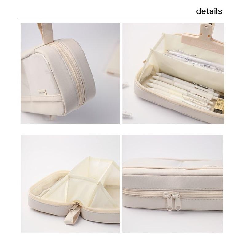 Volcano Layer Pencil Bag Pen Case Transparent Pocket 3 Compartments Handle Storage Pouch for Stationery