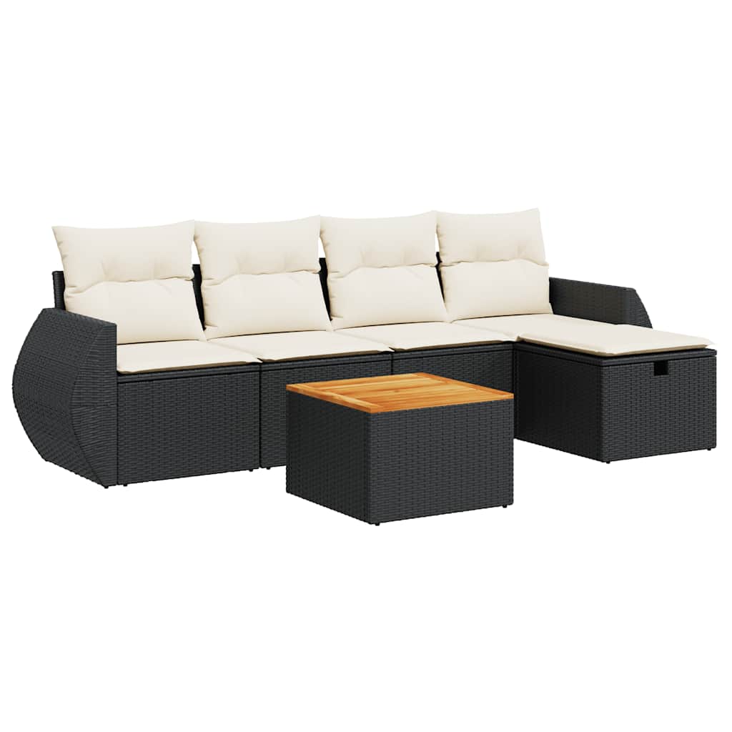 6 Piece Outdoor Sofa Set with Cushions Black Poly Rattan