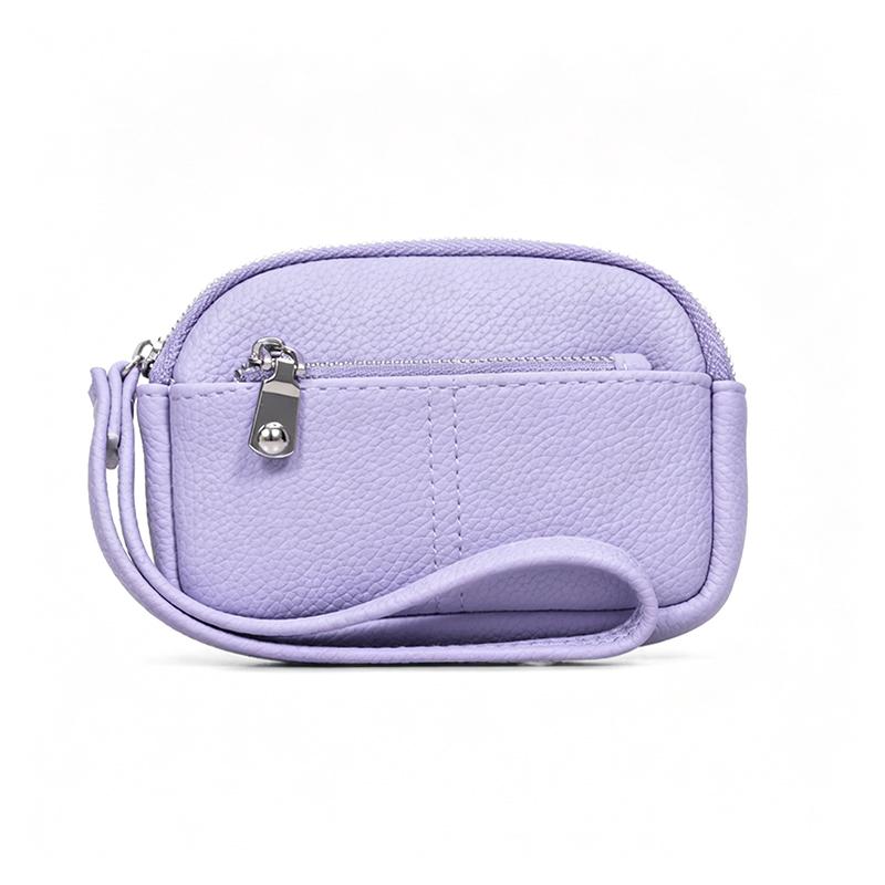 1Pcs Portable Pu Leather Women Mini Wallet Storage Bag Solid Color Students Coin Purse Large Capacity Zipper Wrist Key Bag